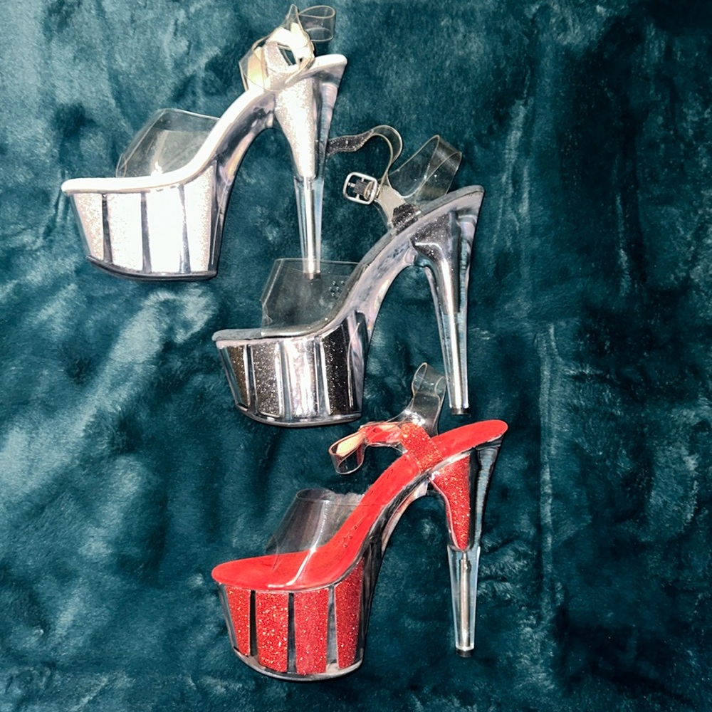 3 pairs of Ellie heels size 8 glitter 6 inch shoes. ** Bundle Deal**
